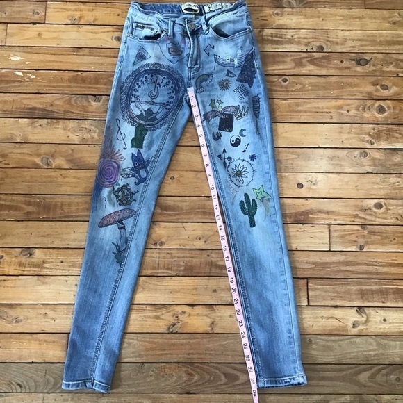 INDIGO Rein colored jeans size 5 artist boho skinny stretchy denim faded blue - Picture 6 of 11
